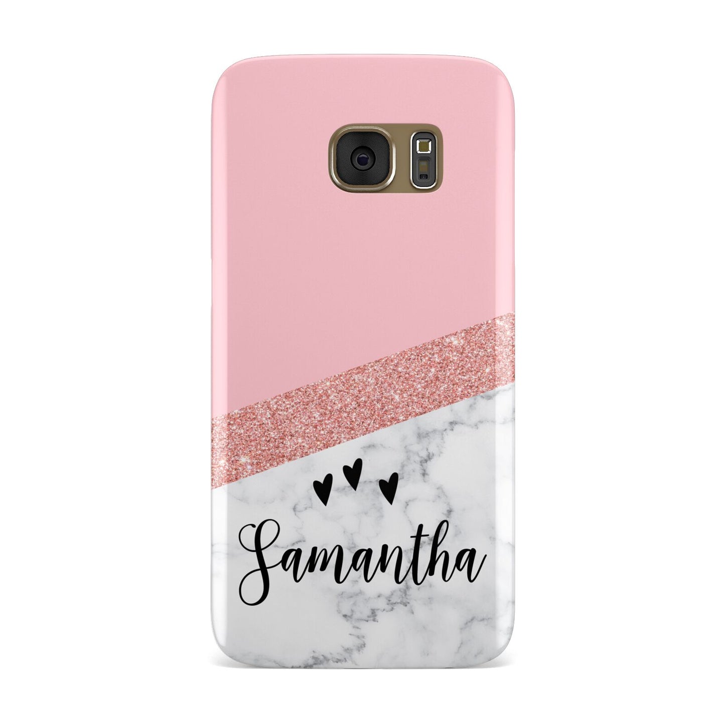 Pink Geometric Marble Personalised Name Samsung Galaxy Case