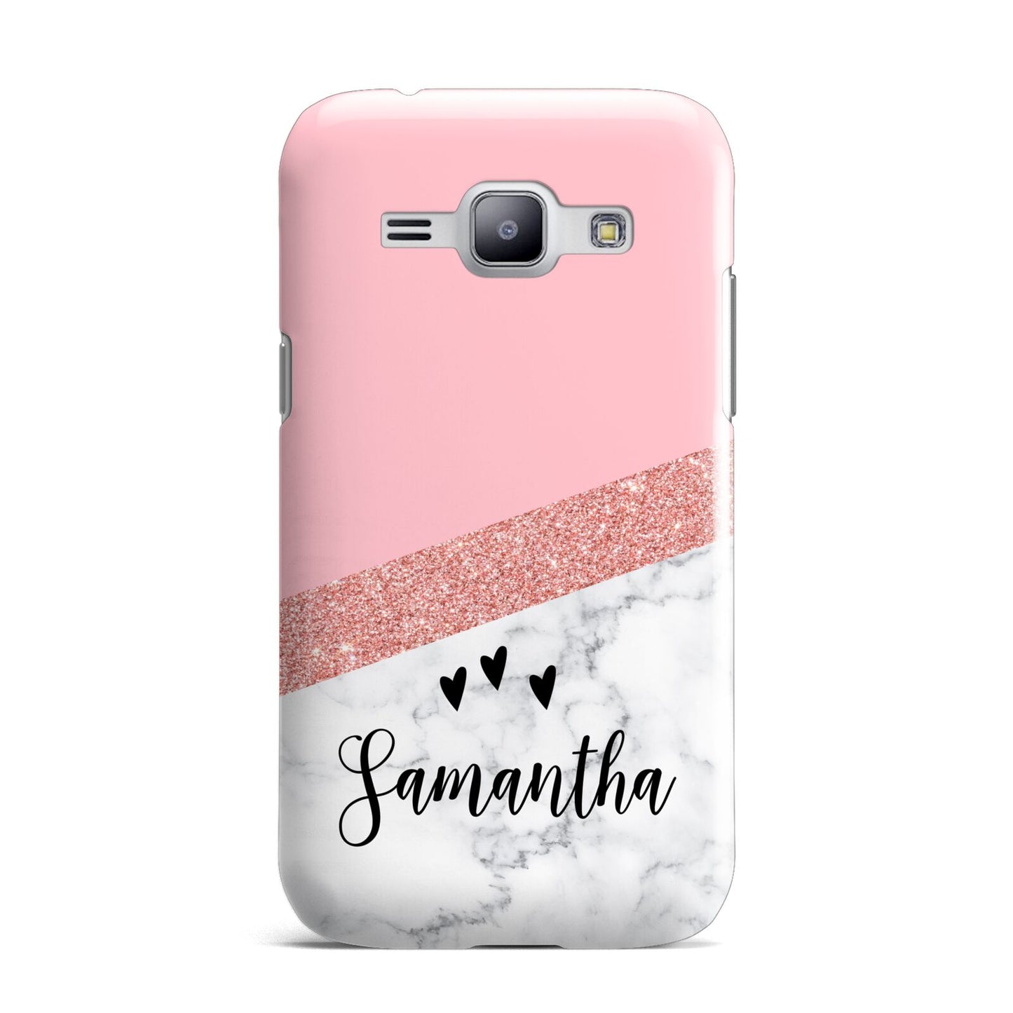 Pink Geometric Marble Personalised Name Samsung Galaxy J1 2015 Case