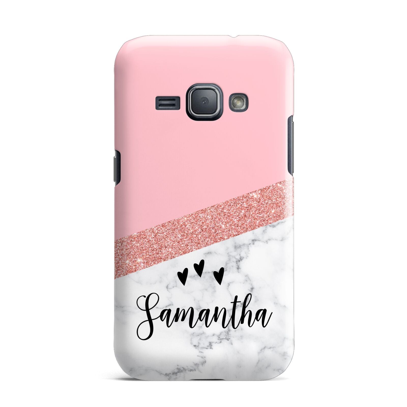 Pink Geometric Marble Personalised Name Samsung Galaxy J1 2016 Case