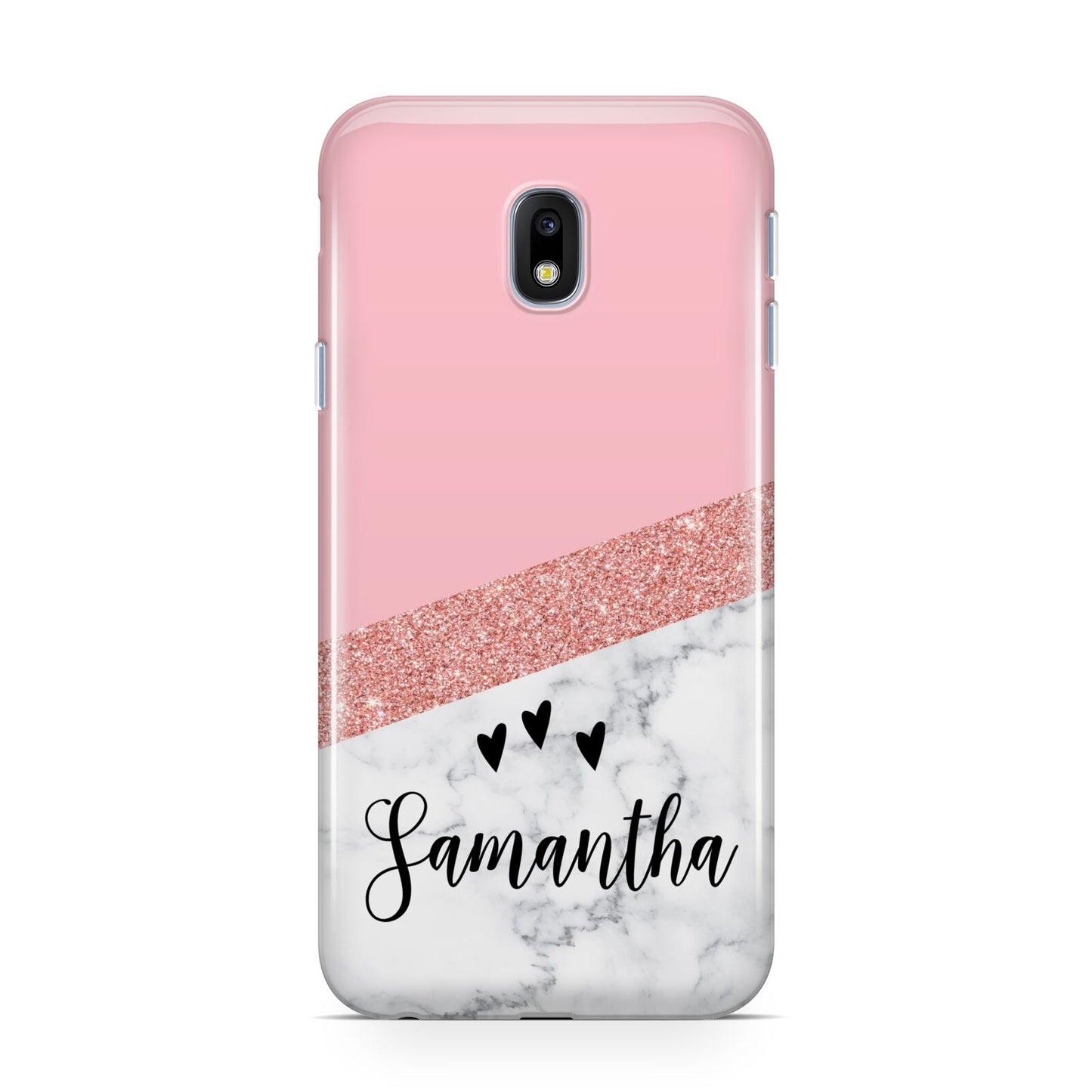 Pink Geometric Marble Personalised Name Samsung Galaxy J3 2017 Case