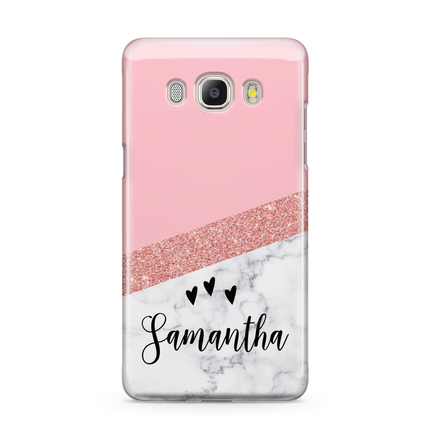 Pink Geometric Marble Personalised Name Samsung Galaxy J5 2016 Case