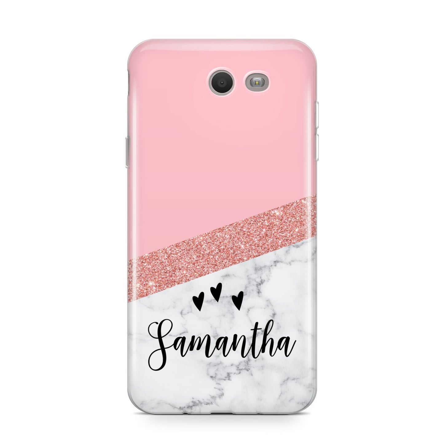 Pink Geometric Marble Personalised Name Samsung Galaxy J7 2017 Case