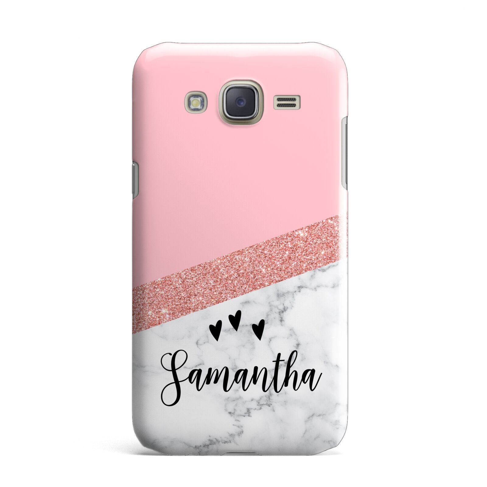 Pink Geometric Marble Personalised Name Samsung Galaxy J7 Case