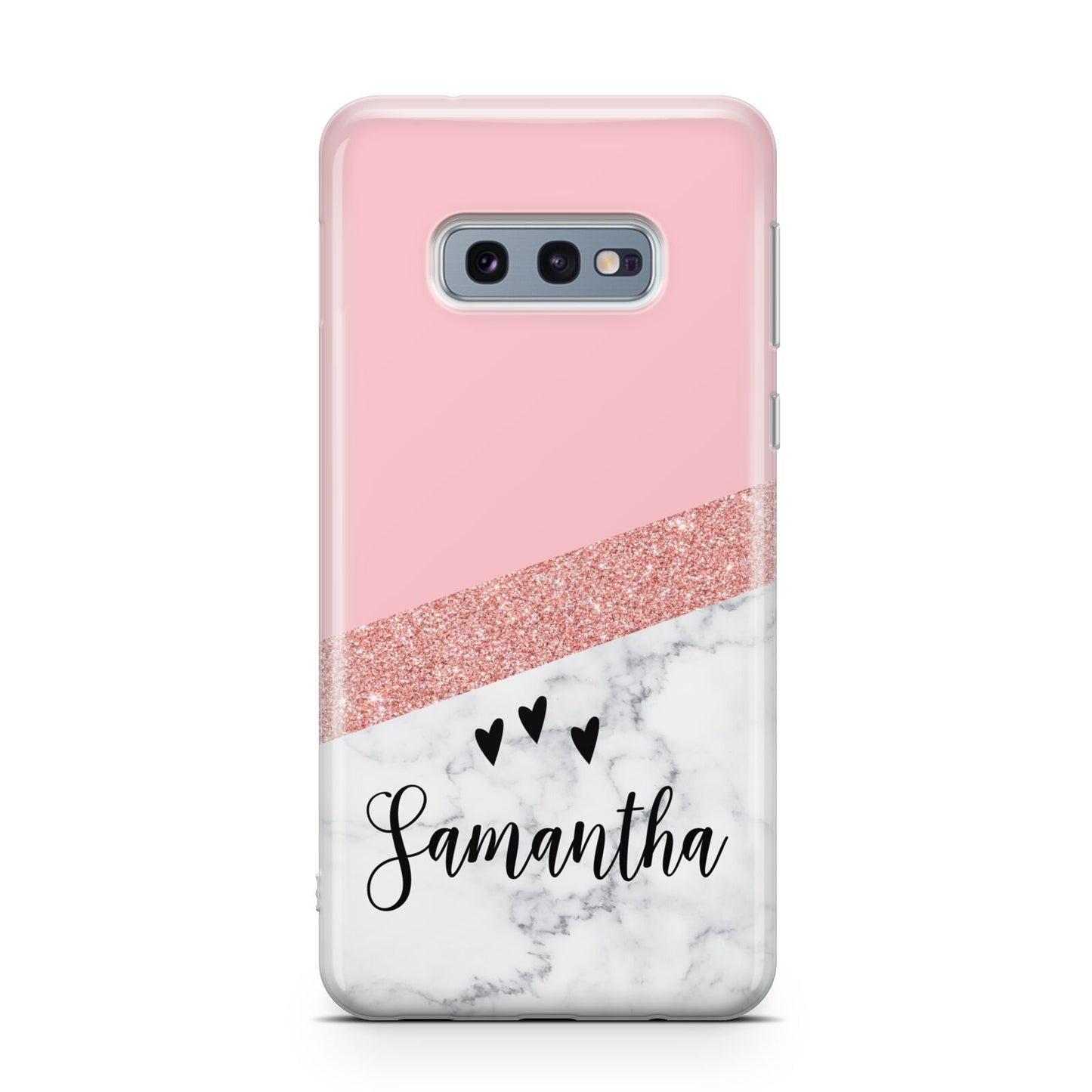 Pink Geometric Marble Personalised Name Samsung Galaxy S10E Case