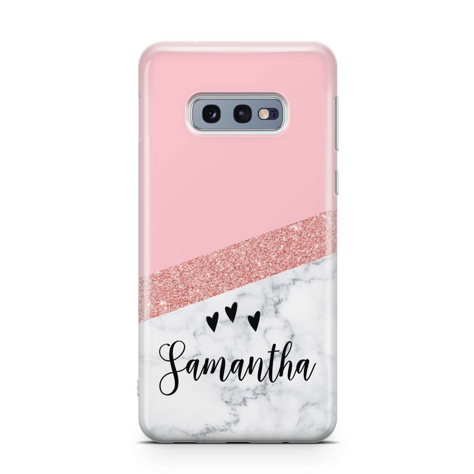 Pink Geometric Marble Personalised Name Samsung Galaxy S10E Case