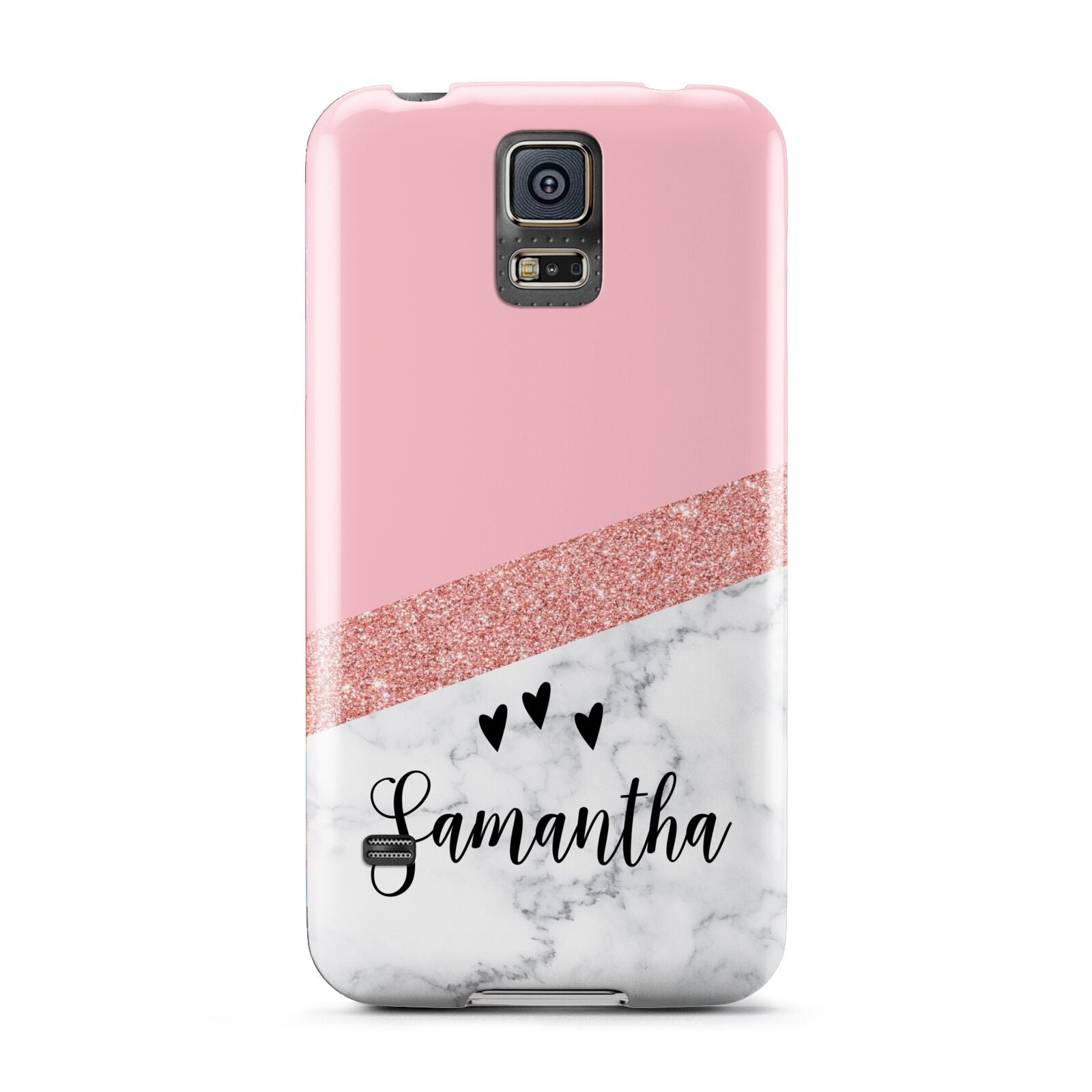 Pink Geometric Marble Personalised Name Samsung Galaxy S5 Case