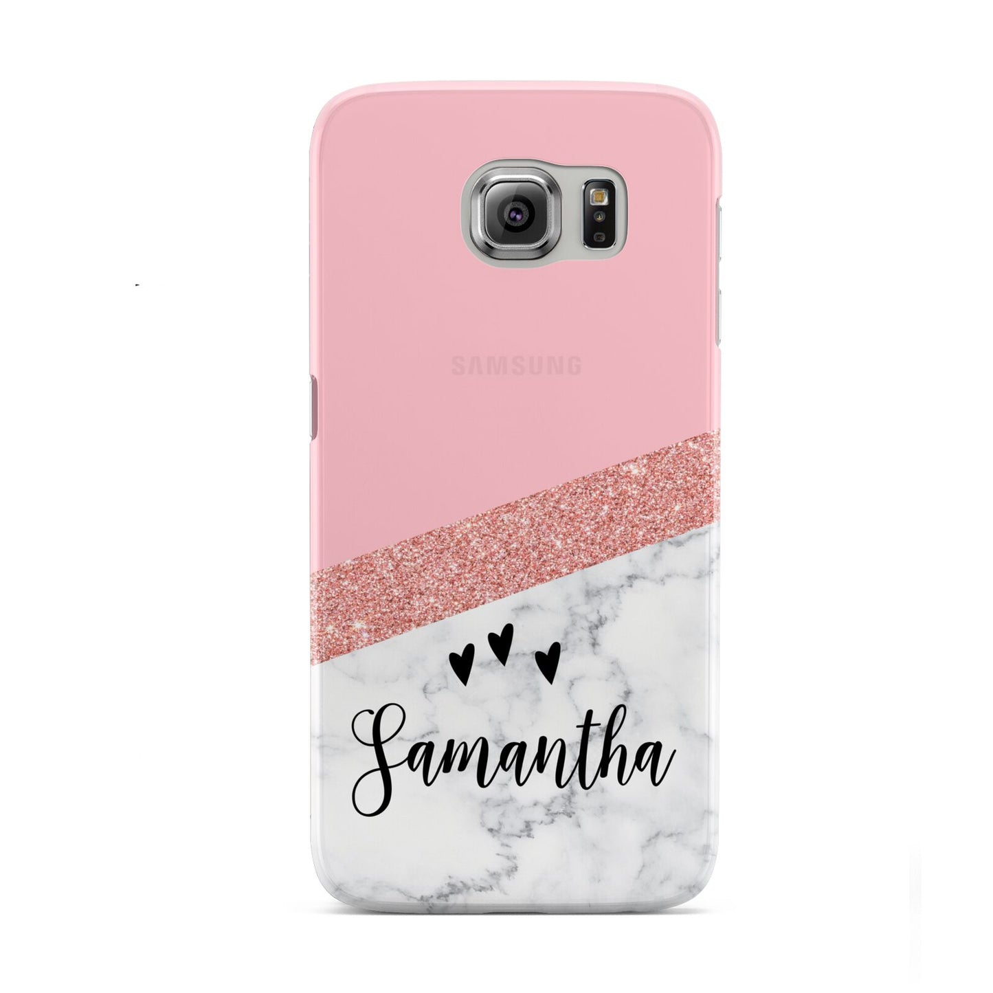 Pink Geometric Marble Personalised Name Samsung Galaxy S6 Case