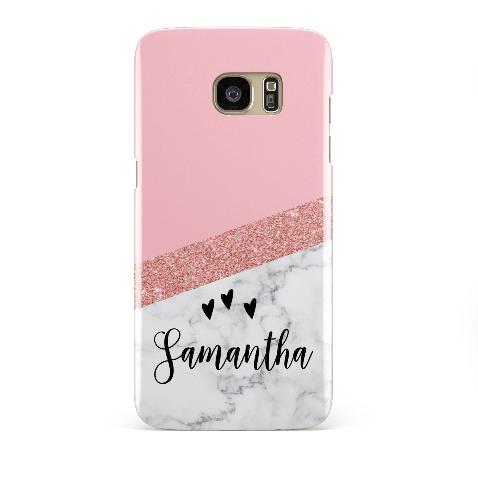 Pink Geometric Marble Personalised Name Samsung Galaxy S7 Edge Case