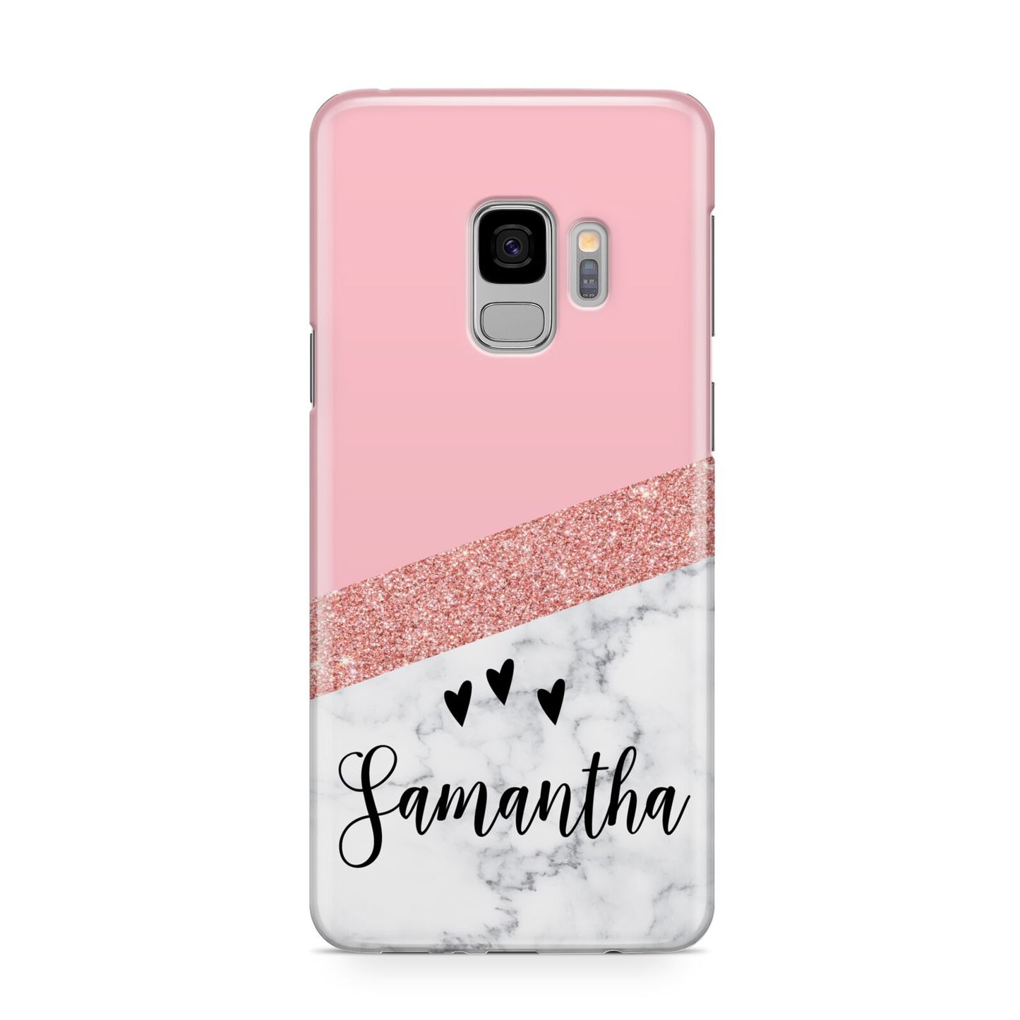 Pink Geometric Marble Personalised Name Samsung Galaxy S9 Case