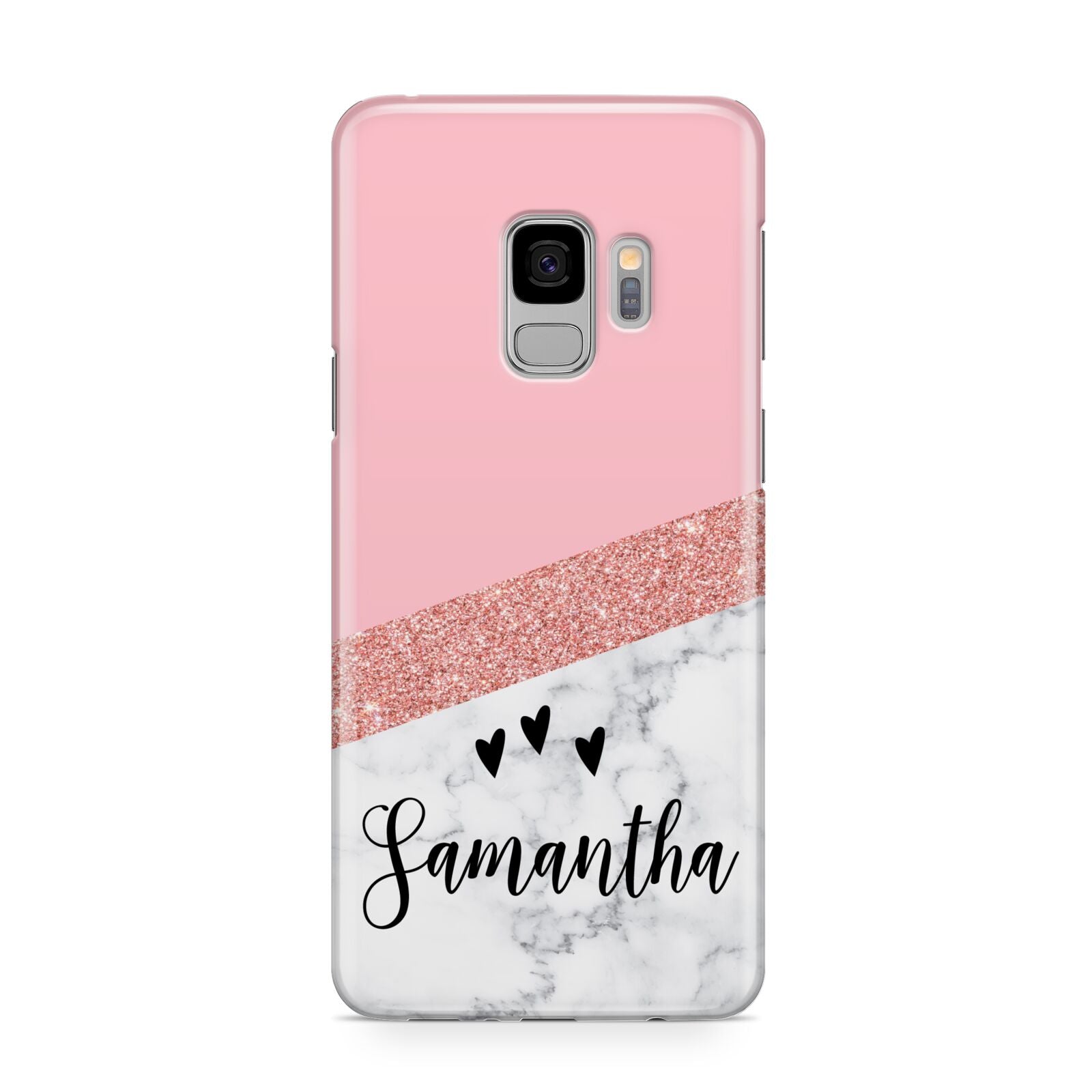 Pink Geometric Marble Personalised Name Samsung Galaxy S9 Case