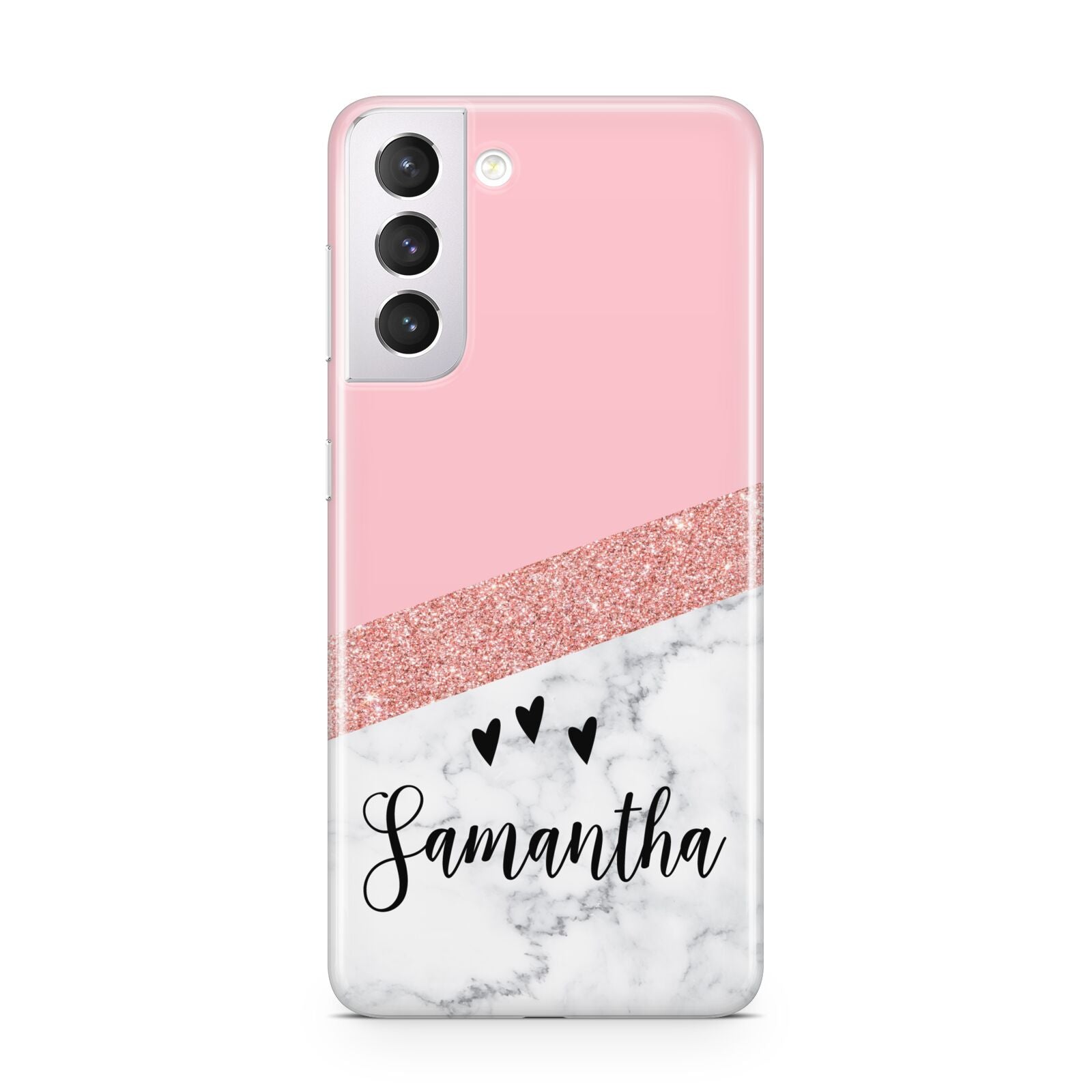 Pink Geometric Marble Personalised Name Samsung S21 Case