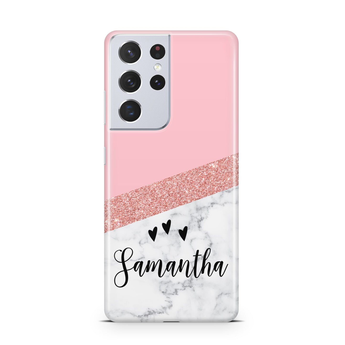 Pink Geometric Marble Personalised Name Samsung S21 Ultra Case