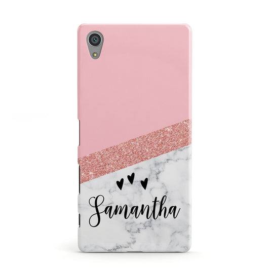 Pink Geometric Marble Personalised Name Sony Xperia Case