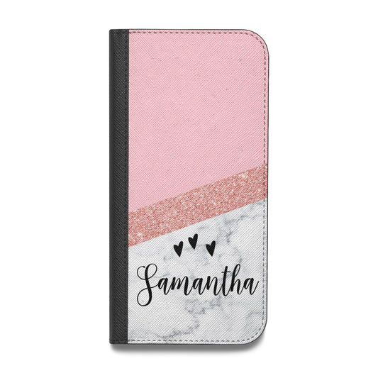 Pink Geometric Marble Personalised Name Vegan Leather Flip iPhone Case