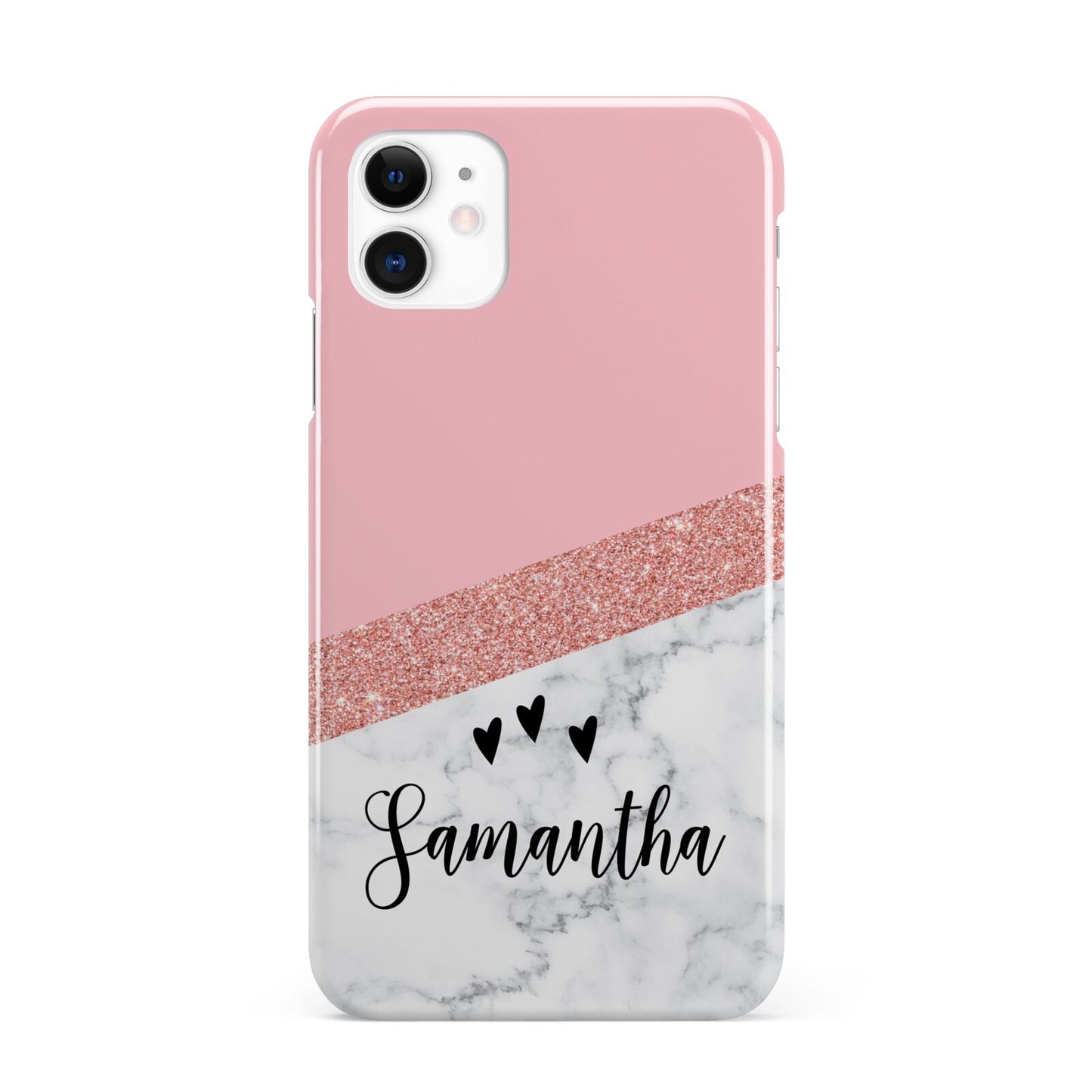 Pink Geometric Marble Personalised Name iPhone 11 3D Snap Case
