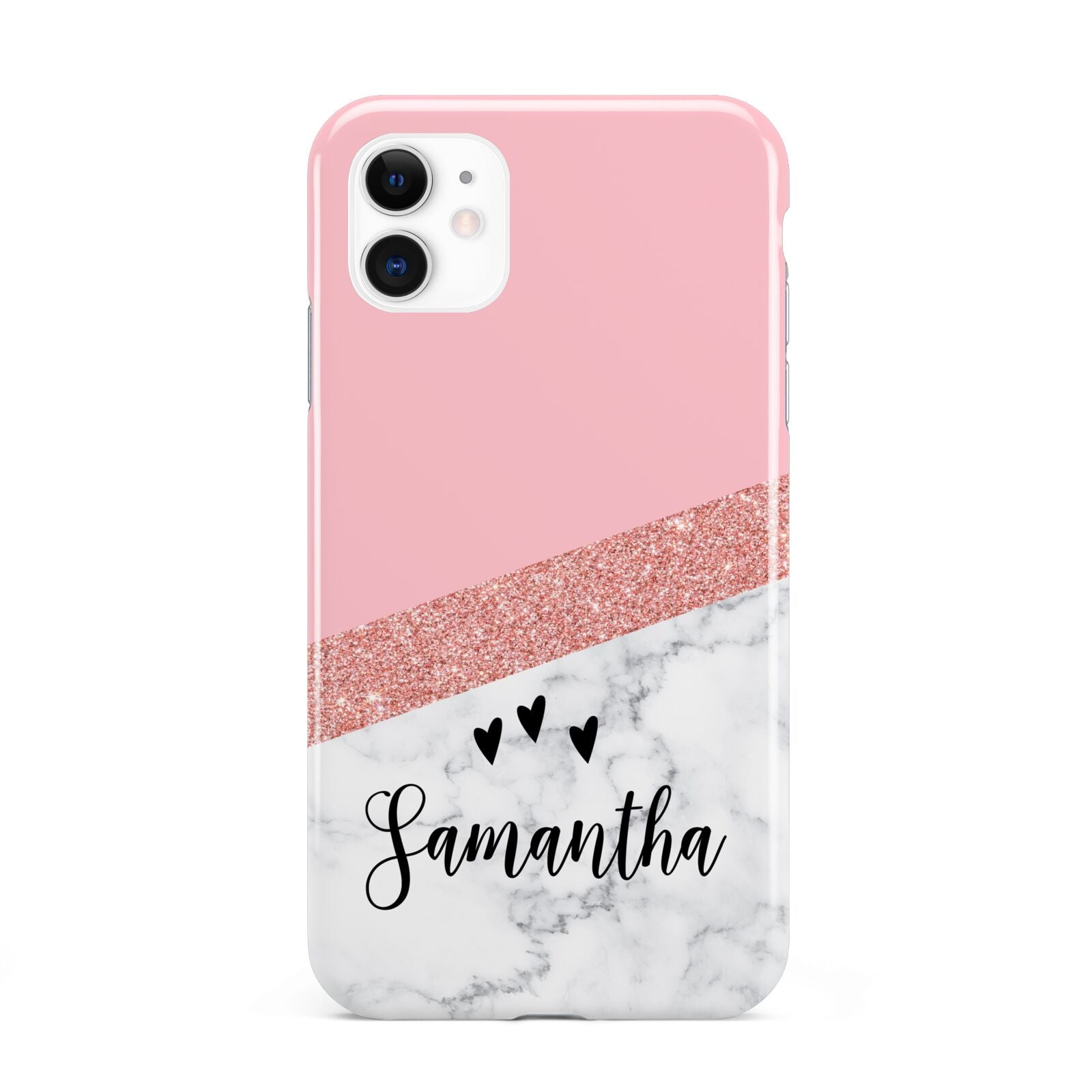 Pink Geometric Marble Personalised Name iPhone 11 3D Tough Case