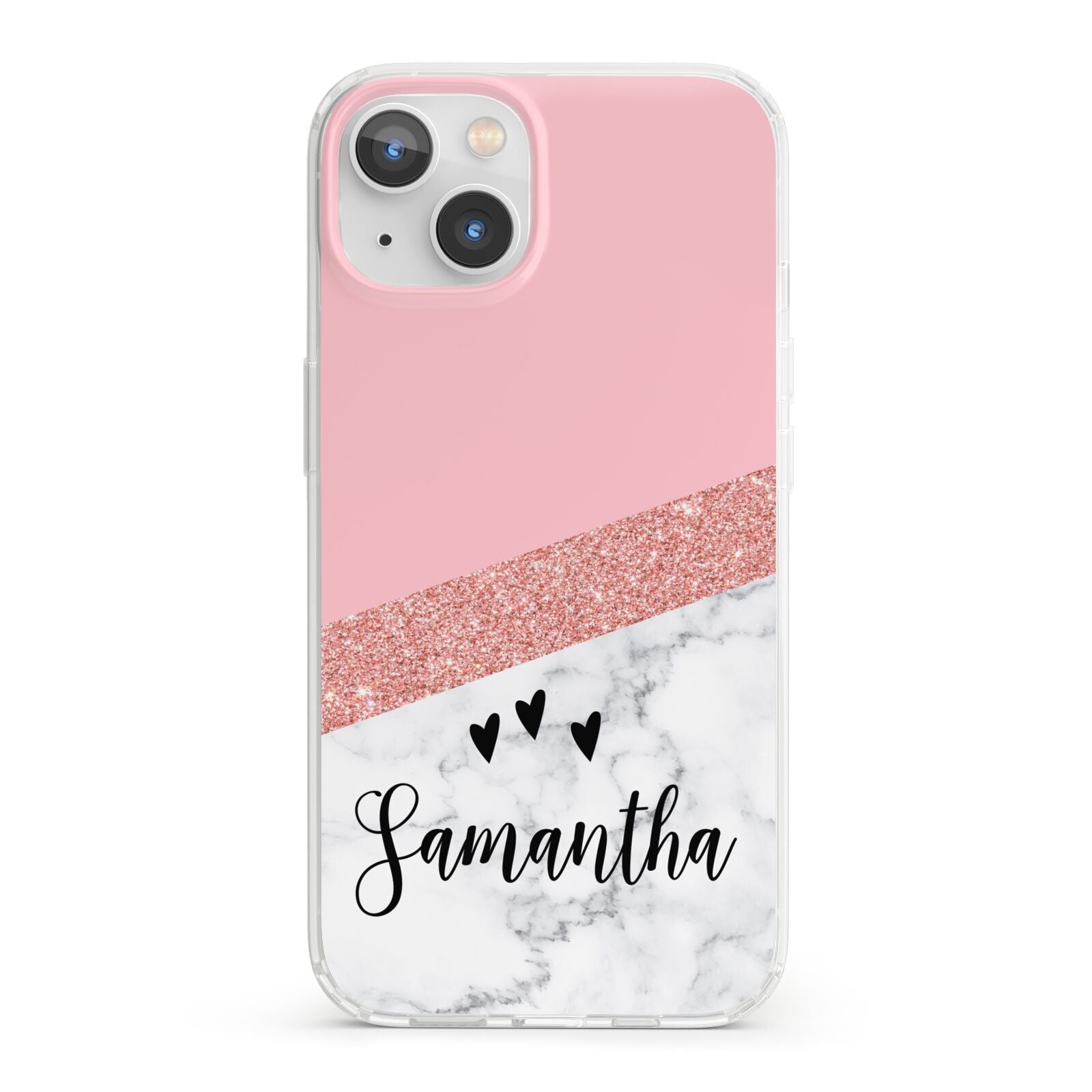 Pink Geometric Marble Personalised Name iPhone 13 Clear Bumper Case
