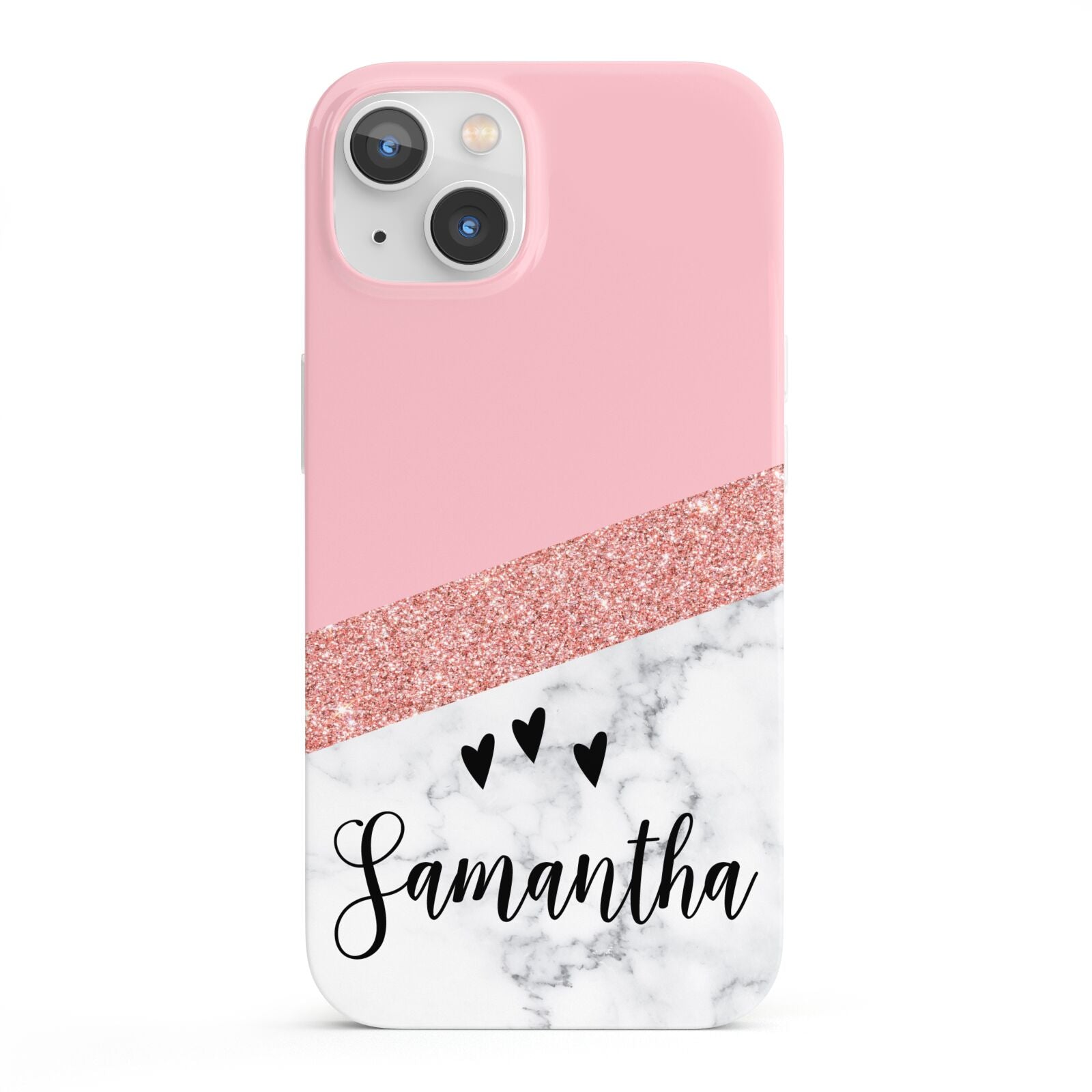 Pink Geometric Marble Personalised Name iPhone 13 Full Wrap 3D Snap Case