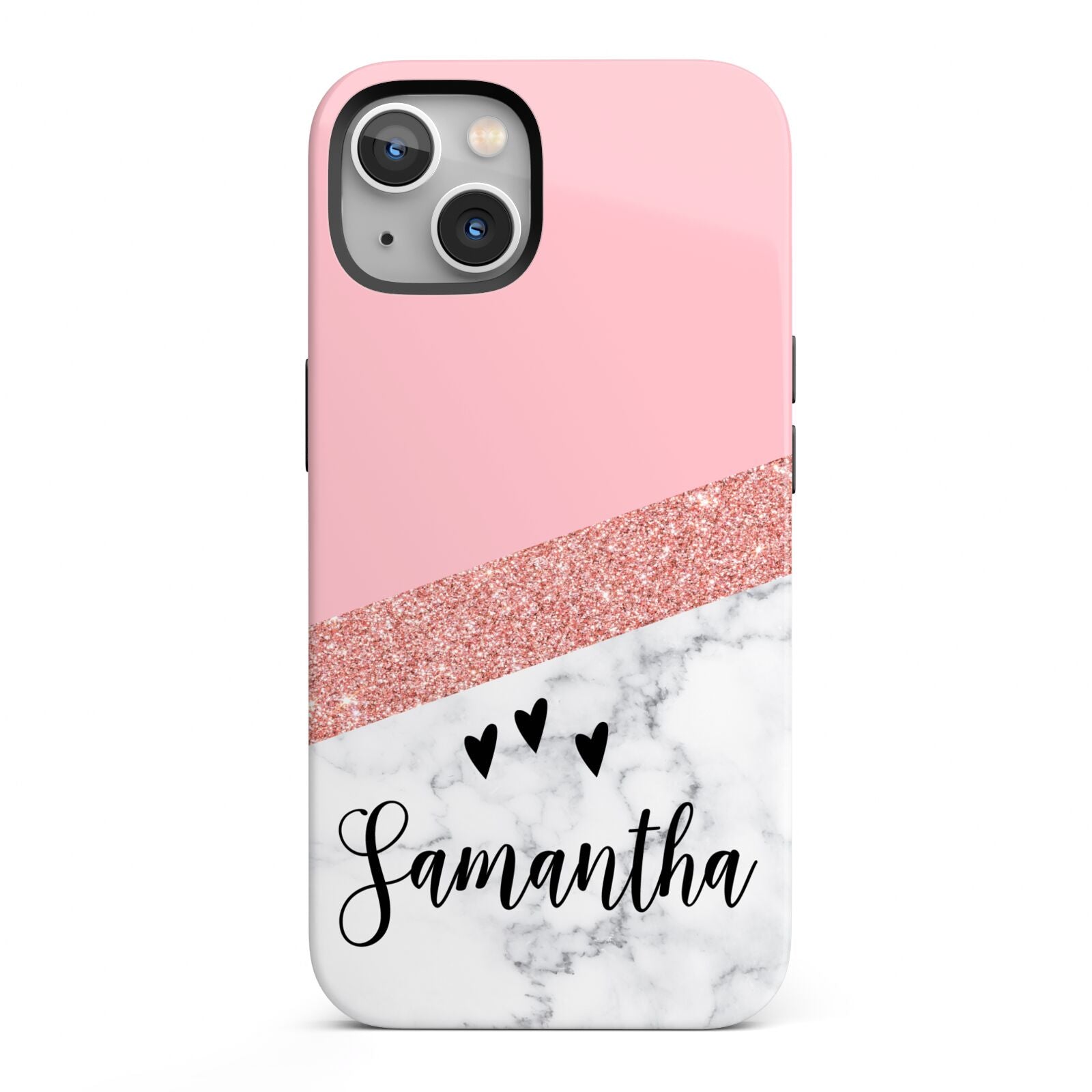 Pink Geometric Marble Personalised Name iPhone 13 Full Wrap 3D Tough Case