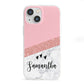 Pink Geometric Marble Personalised Name iPhone 13 Mini Clear Bumper Case