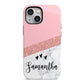 Pink Geometric Marble Personalised Name iPhone 13 Mini Full Wrap 3D Tough Case