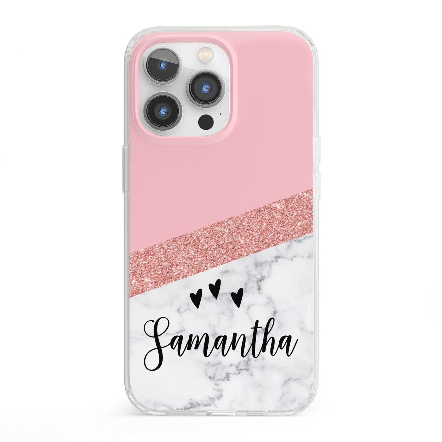 Pink Geometric Marble Personalised Name iPhone 13 Pro Clear Bumper Case