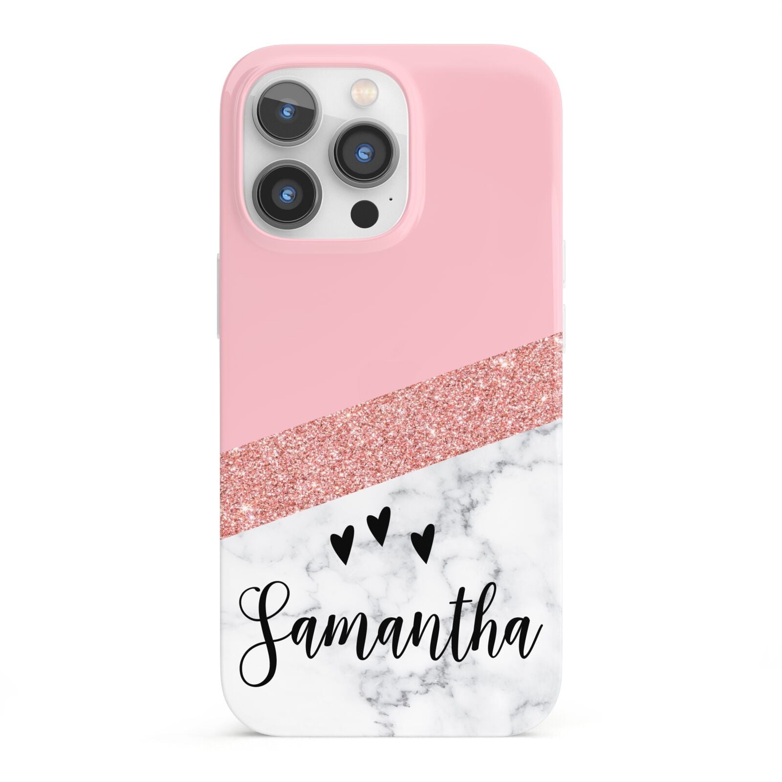 Pink Geometric Marble Personalised Name iPhone 13 Pro Full Wrap 3D Snap Case