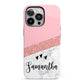 Pink Geometric Marble Personalised Name iPhone 13 Pro Full Wrap 3D Tough Case