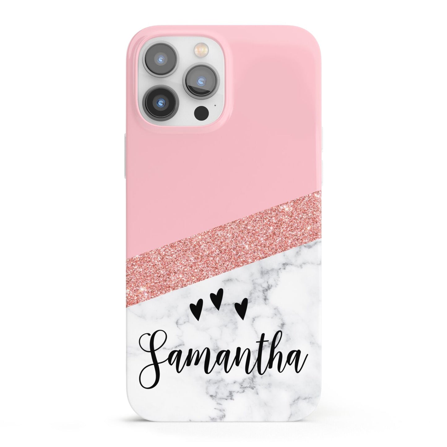 Pink Geometric Marble Personalised Name iPhone 13 Pro Max Full Wrap 3D Snap Case