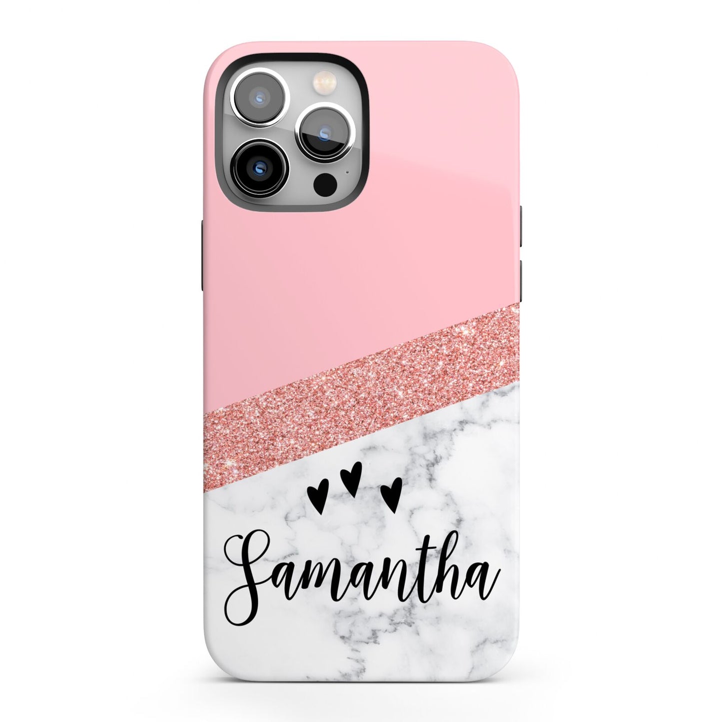 Pink Geometric Marble Personalised Name iPhone 13 Pro Max Full Wrap 3D Tough Case