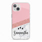 Pink Geometric Marble Personalised Name iPhone 13 TPU Impact Case with White Edges