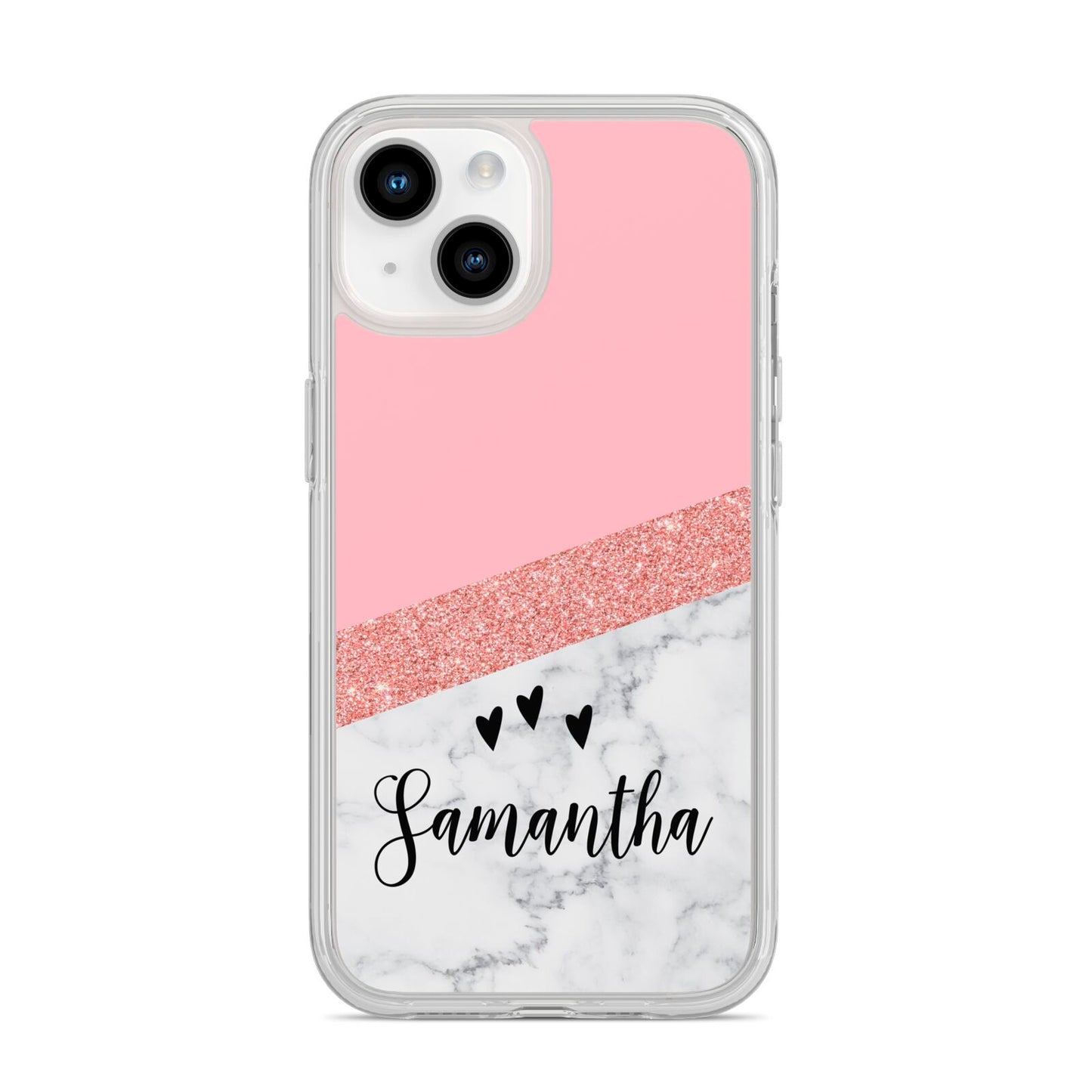 Pink Geometric Marble Personalised Name iPhone 14 Clear Tough Case Starlight
