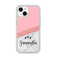 Pink Geometric Marble Personalised Name iPhone 14 Glitter Tough Case Starlight