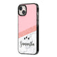 Pink Geometric Marble Personalised Name iPhone 14 Plus Black Impact Case Side Angle on Silver phone