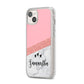 Pink Geometric Marble Personalised Name iPhone 14 Plus Clear Tough Case Starlight Angled Image
