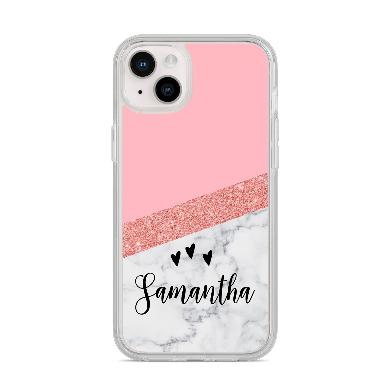 Pink Geometric Marble Personalised Name iPhone 14 Plus Clear Tough Case Starlight