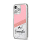 Pink Geometric Marble Personalised Name iPhone 14 Pro Max Glitter Tough Case Silver Angled Image