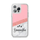 Pink Geometric Marble Personalised Name iPhone 14 Pro Max Glitter Tough Case Silver