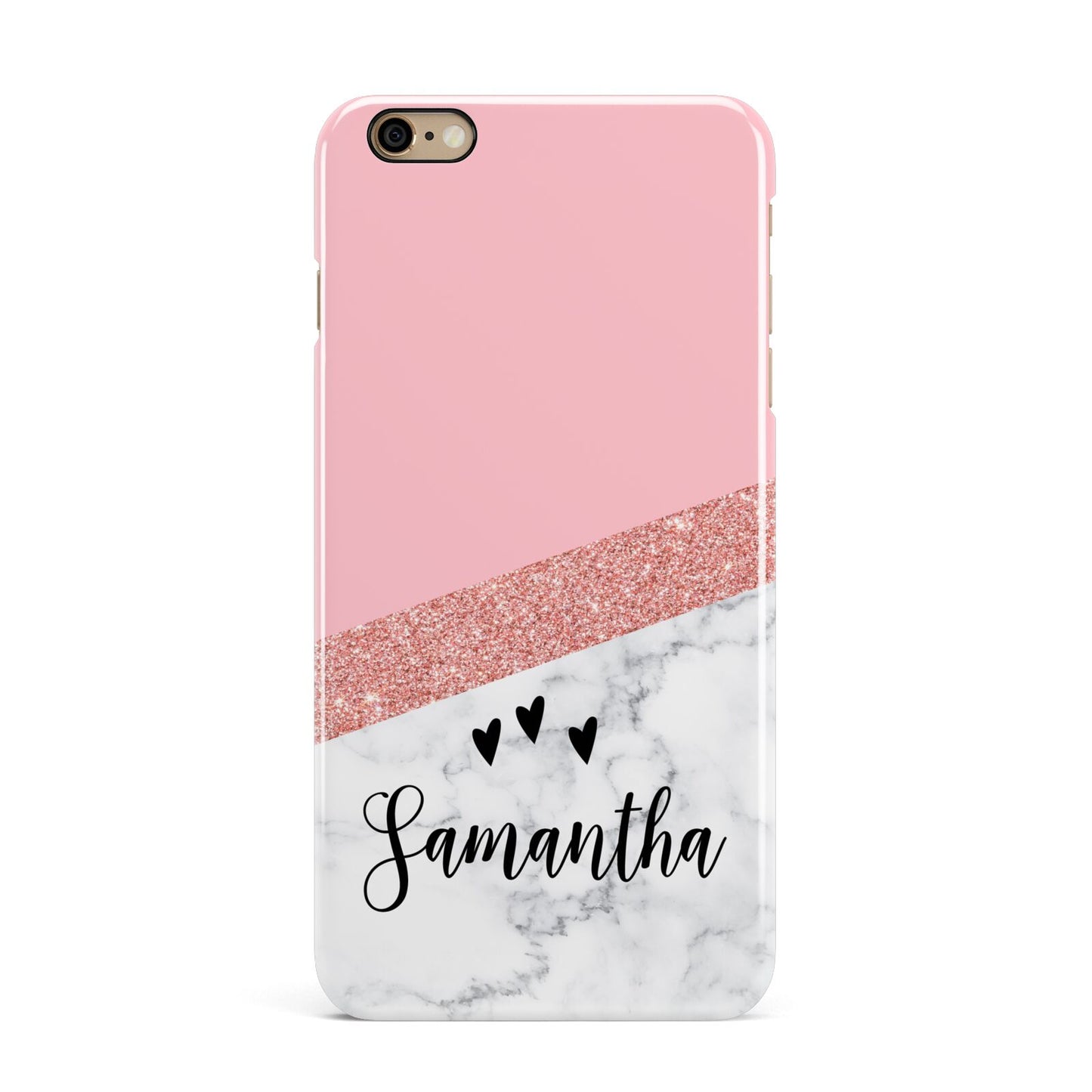 Pink Geometric Marble Personalised Name iPhone 6 Plus 3D Snap Case on Gold Phone