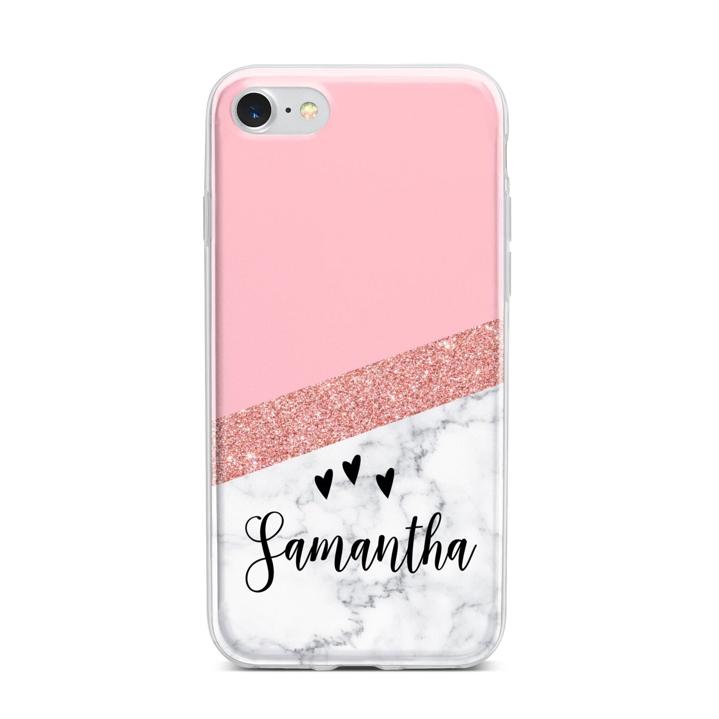 Pink Geometric Marble Personalised Name iPhone 7 Bumper Case on Silver iPhone