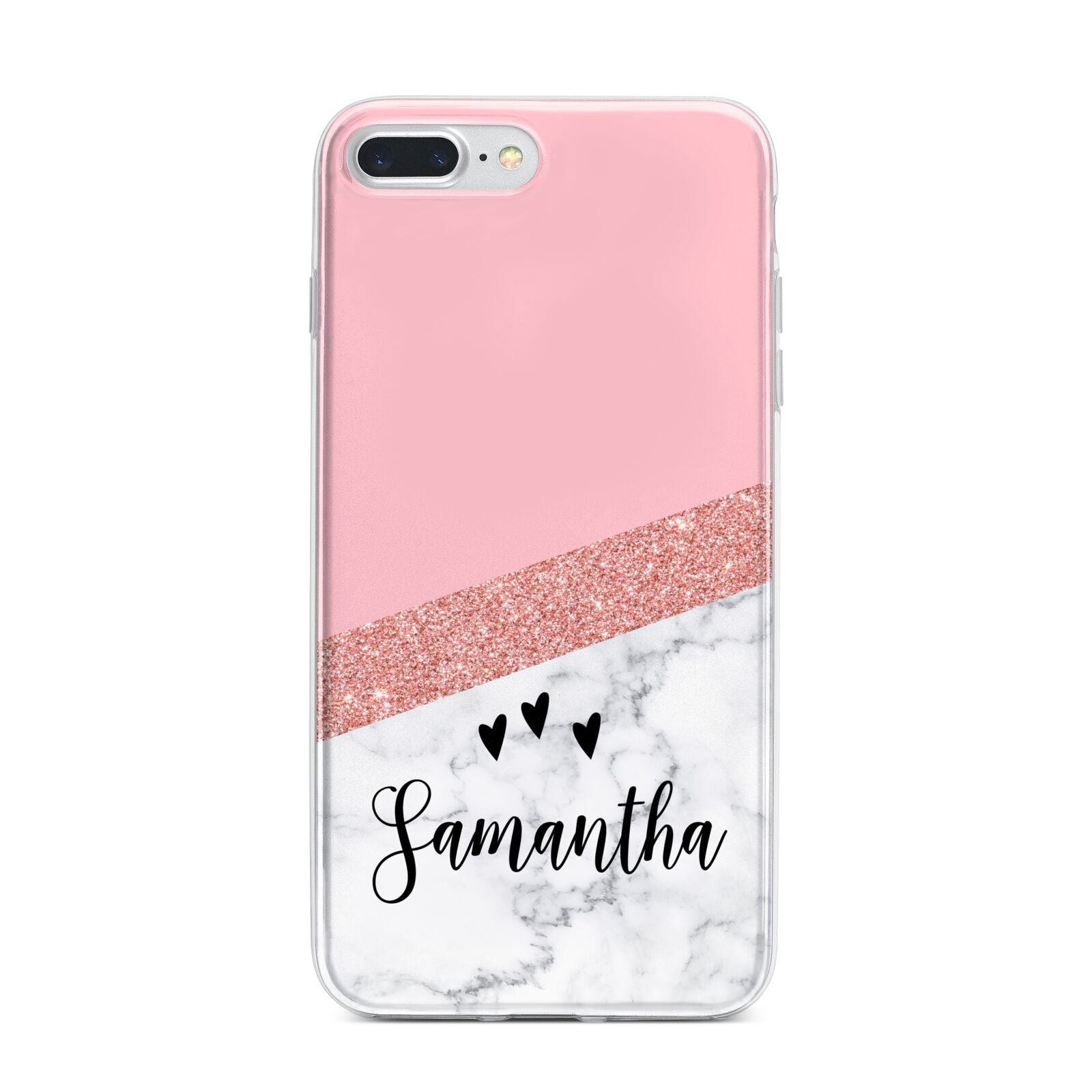 Pink Geometric Marble Personalised Name iPhone 7 Plus Bumper Case on Silver iPhone
