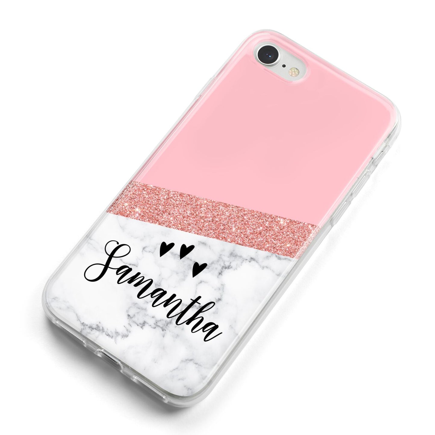 Pink Geometric Marble Personalised Name iPhone 8 Bumper Case on Silver iPhone Alternative Image