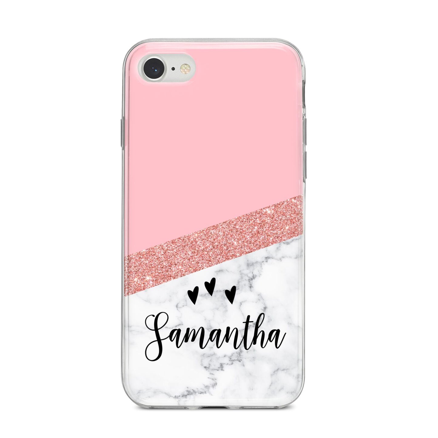 Pink Geometric Marble Personalised Name iPhone 8 Bumper Case on Silver iPhone