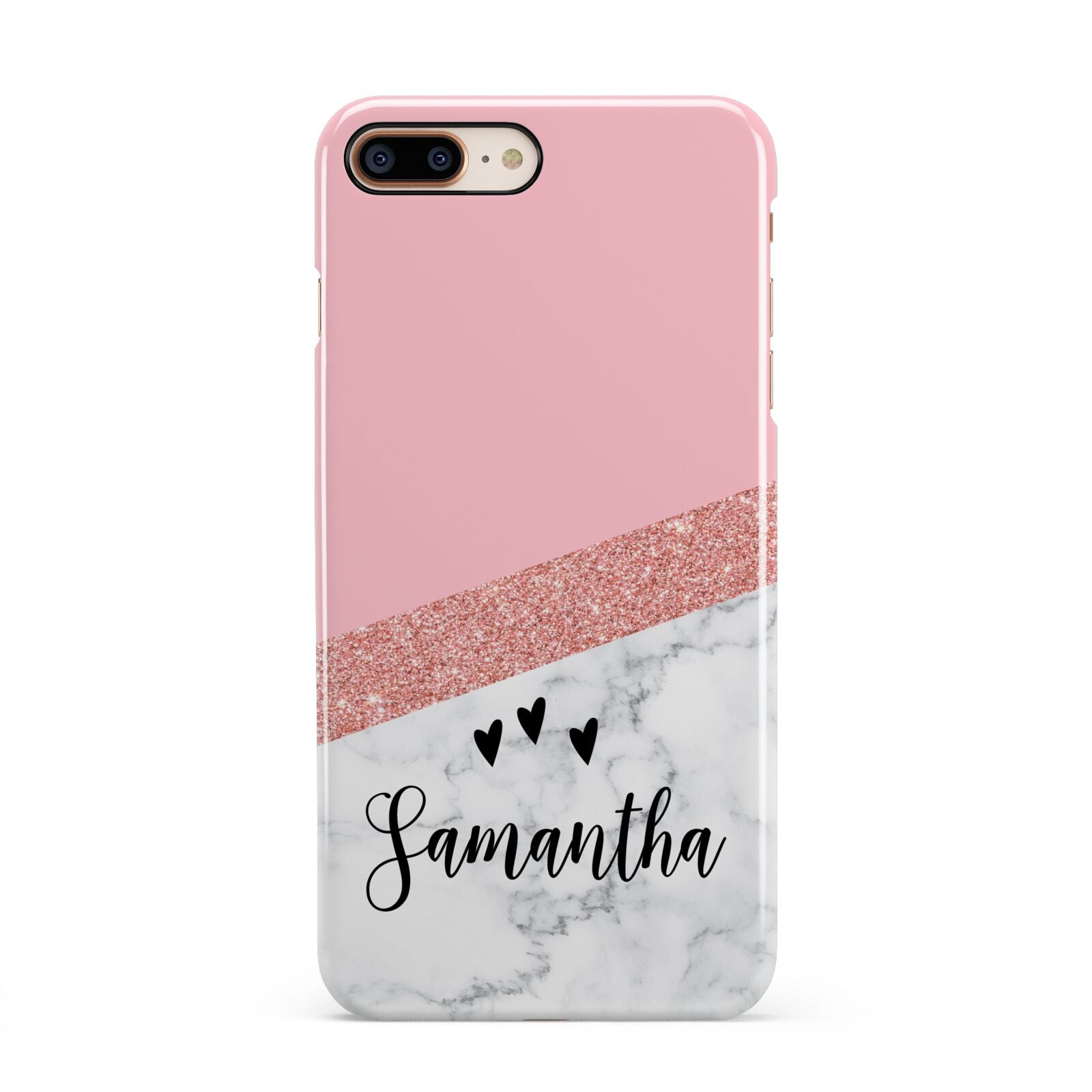 Pink Geometric Marble Personalised Name iPhone 8 Plus 3D Snap Case on Gold Phone