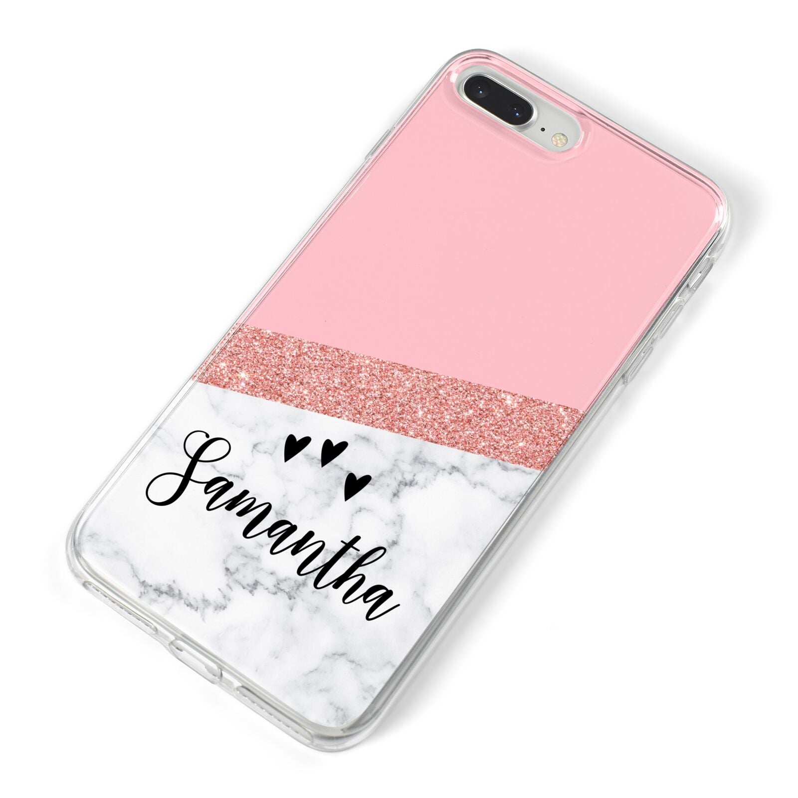 Pink Geometric Marble Personalised Name iPhone 8 Plus Bumper Case on Silver iPhone Alternative Image