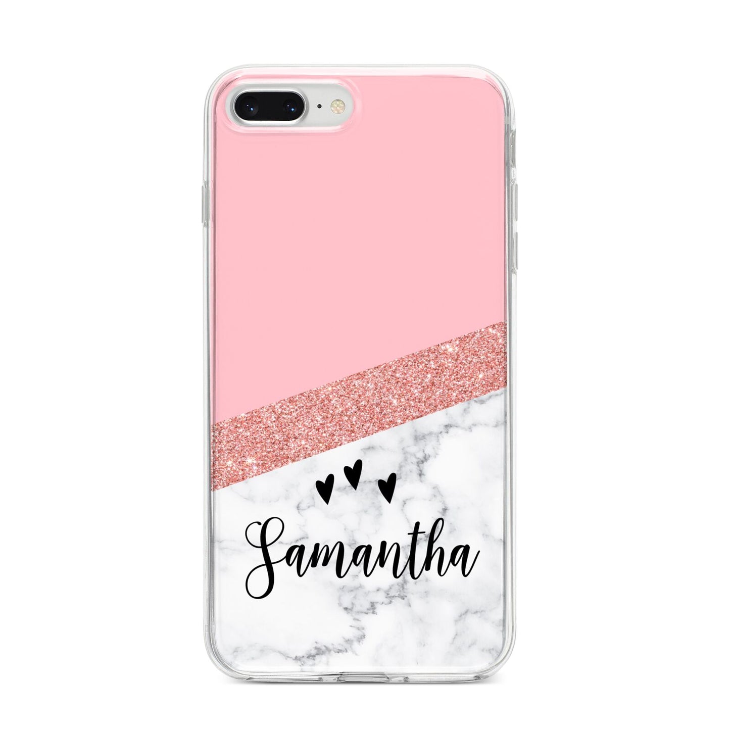 Pink Geometric Marble Personalised Name iPhone 8 Plus Bumper Case on Silver iPhone