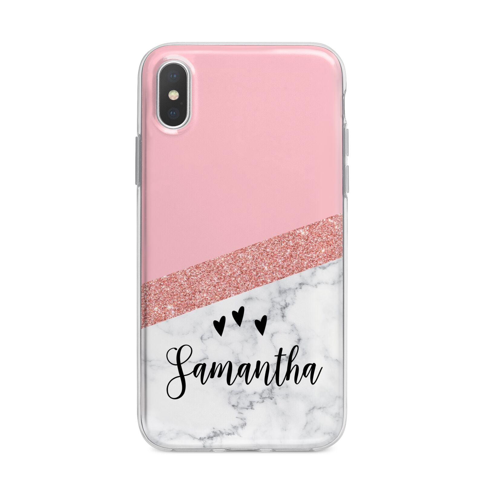 Pink Geometric Marble Personalised Name iPhone X Bumper Case on Silver iPhone Alternative Image 1
