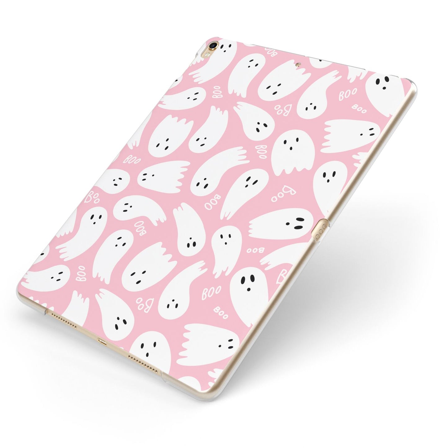 Pink Ghost Apple iPad Case on Gold iPad Side View