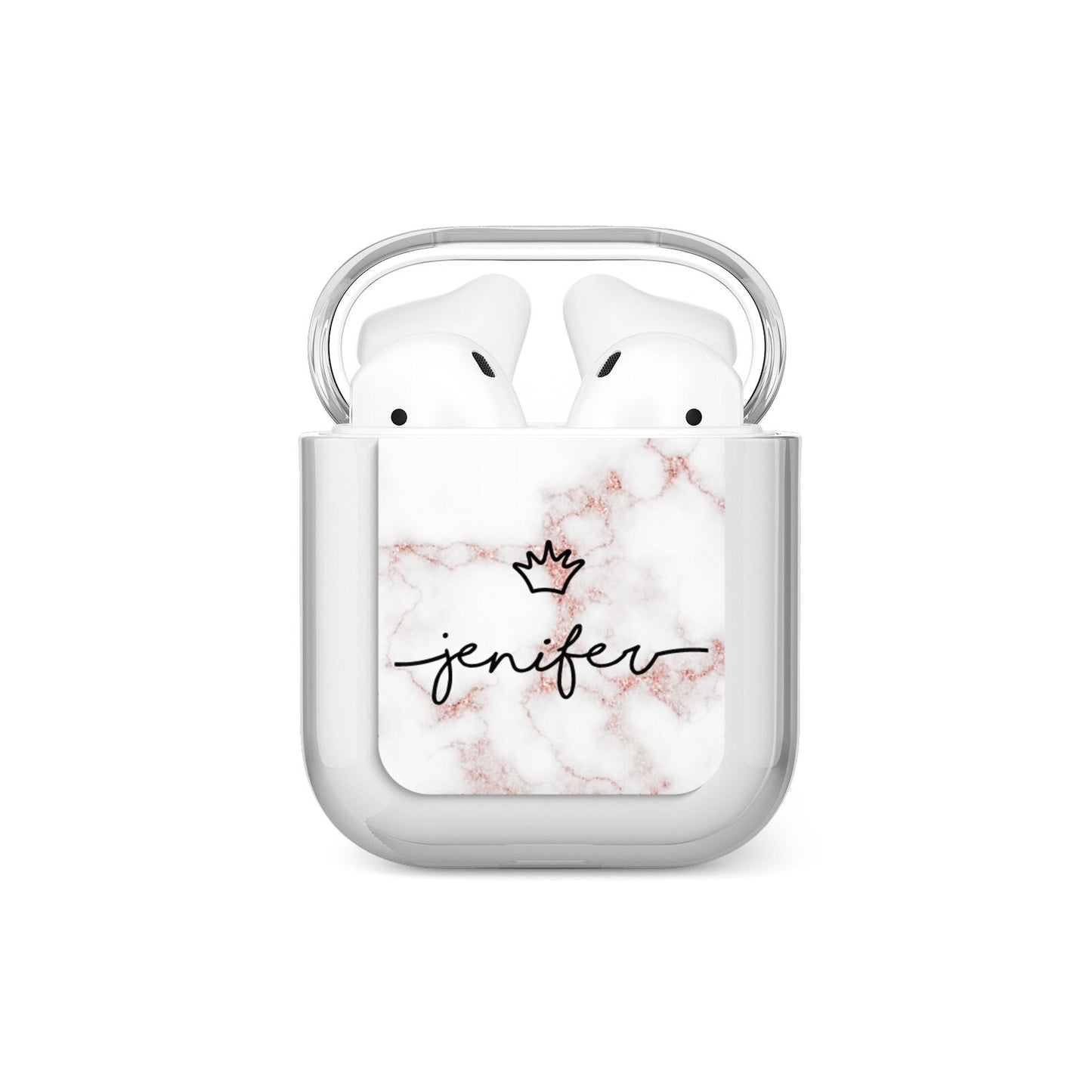 Pink Glitter Marble with Custom Text AirPods Case