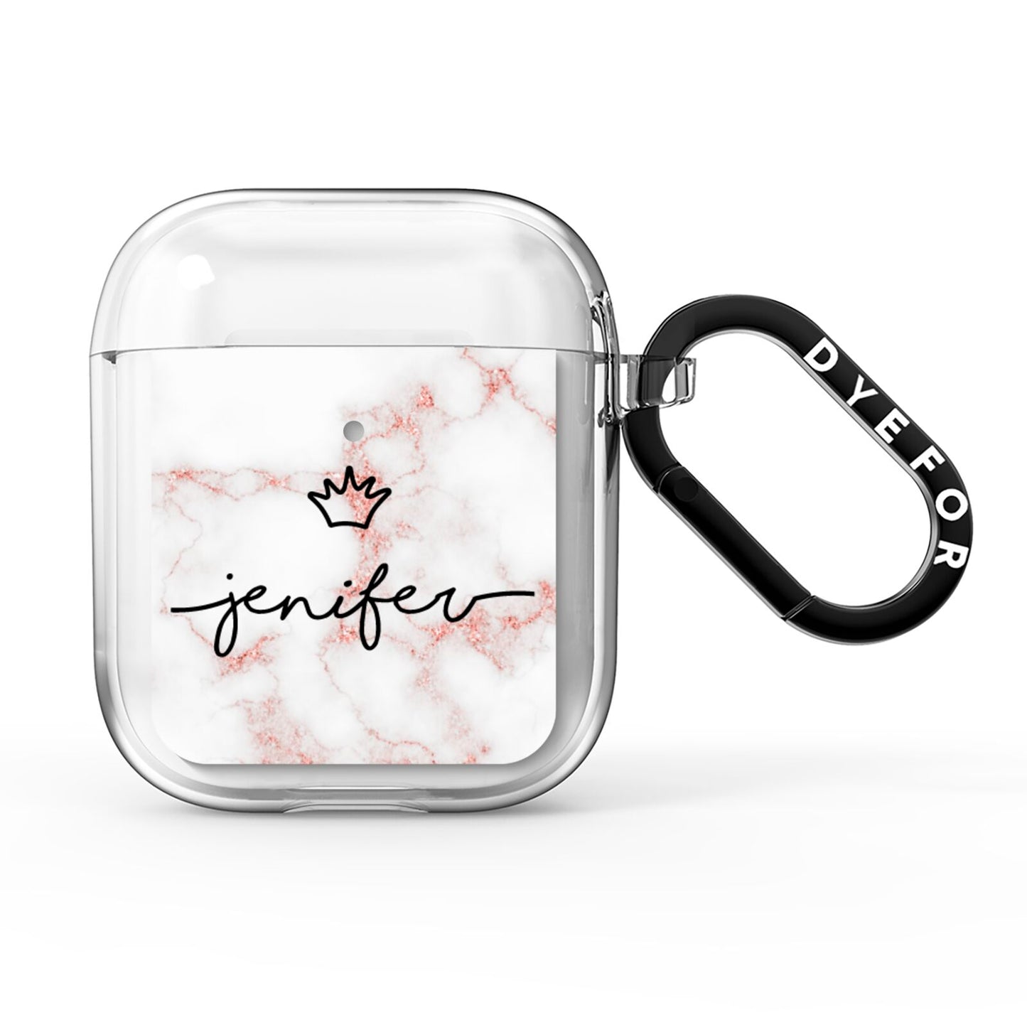 Pink Glitter Marble with Custom Text AirPods Clear Case